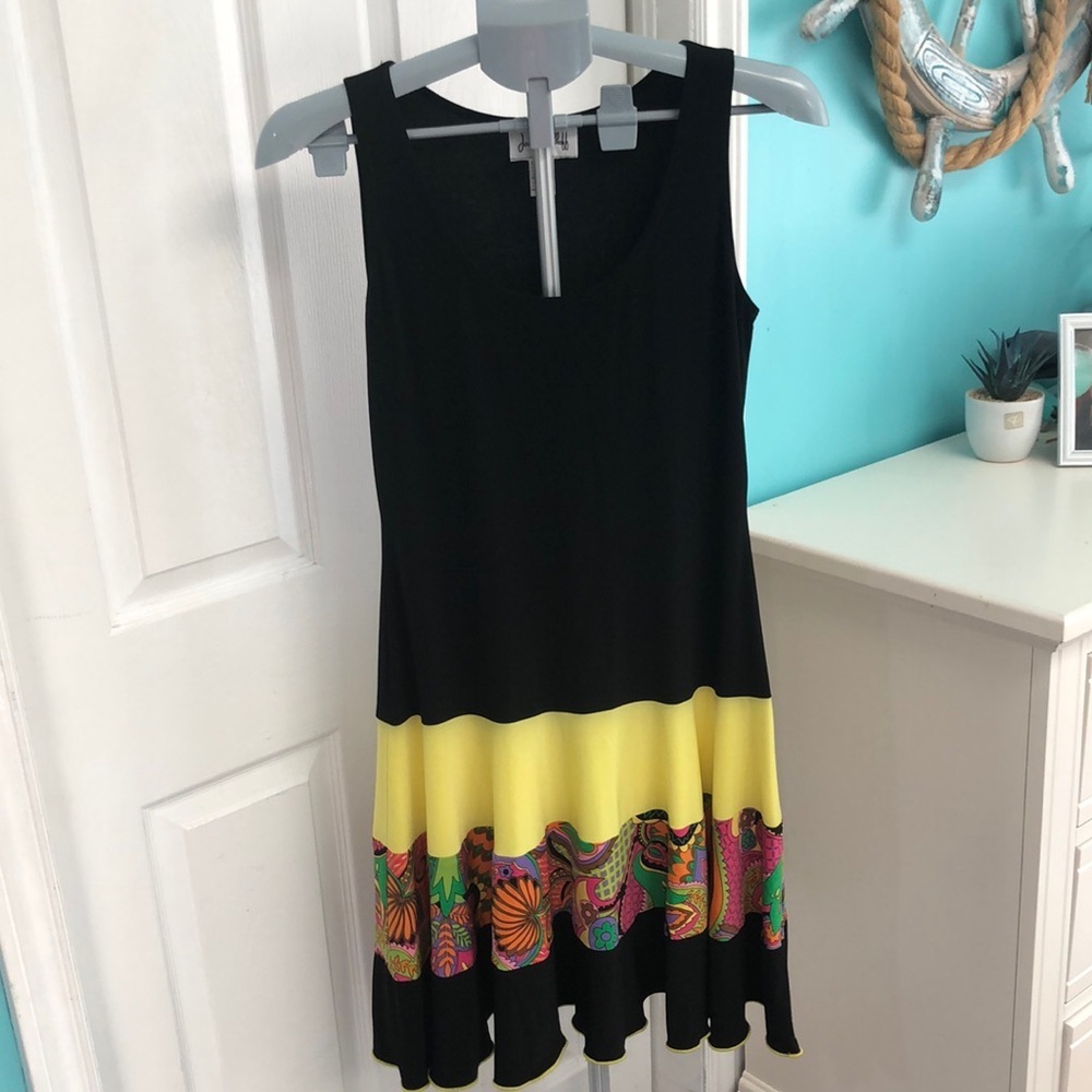 Joseph Ribkoff Black and Yellow Midi Dress